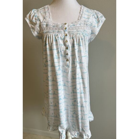 Eileen West Babydoll Nightgown XS-S Nautical Sailboat Coastal Pjs Lace Cottage - Picture 4 of 15
